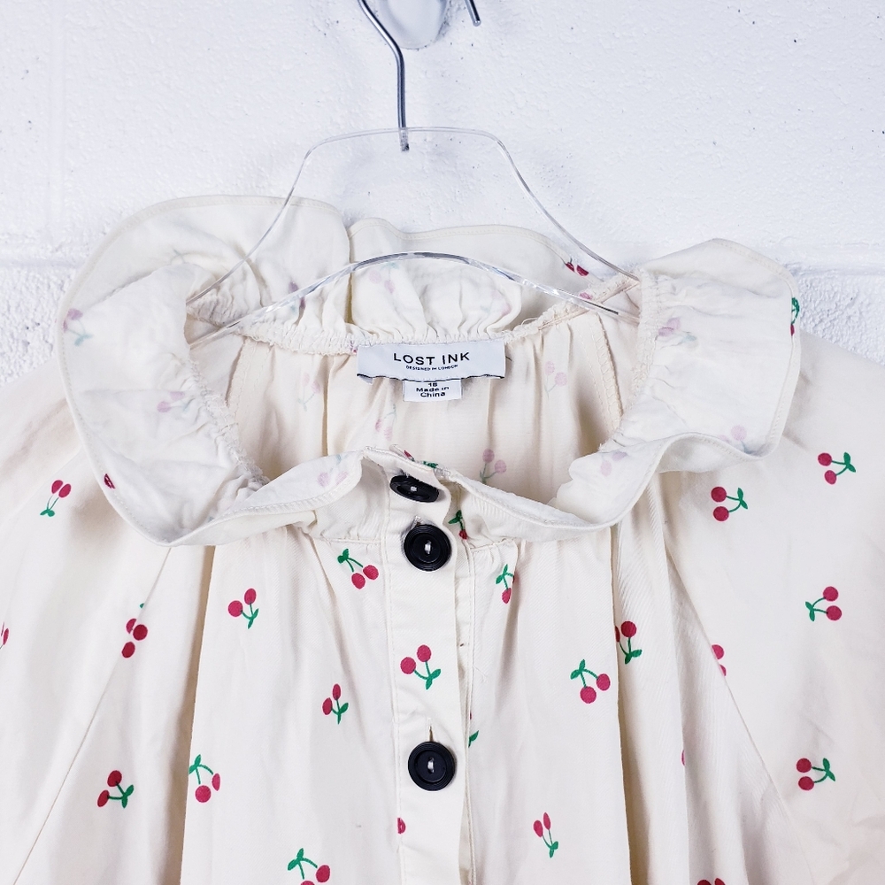 Lost Ink Cherry Print Shift Mini Dress - size 16 - Picture 4 of 11